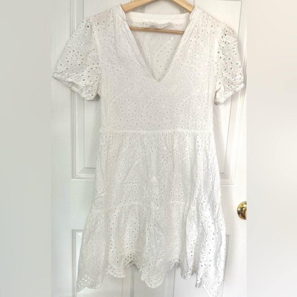 Cottagecore Pink Martini White Eyelet Dress